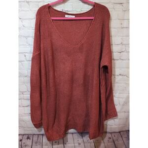 Chicsoul.com Sweater Women's 2X Burnt Orange Open Knit Plus Size Acrylic Poly